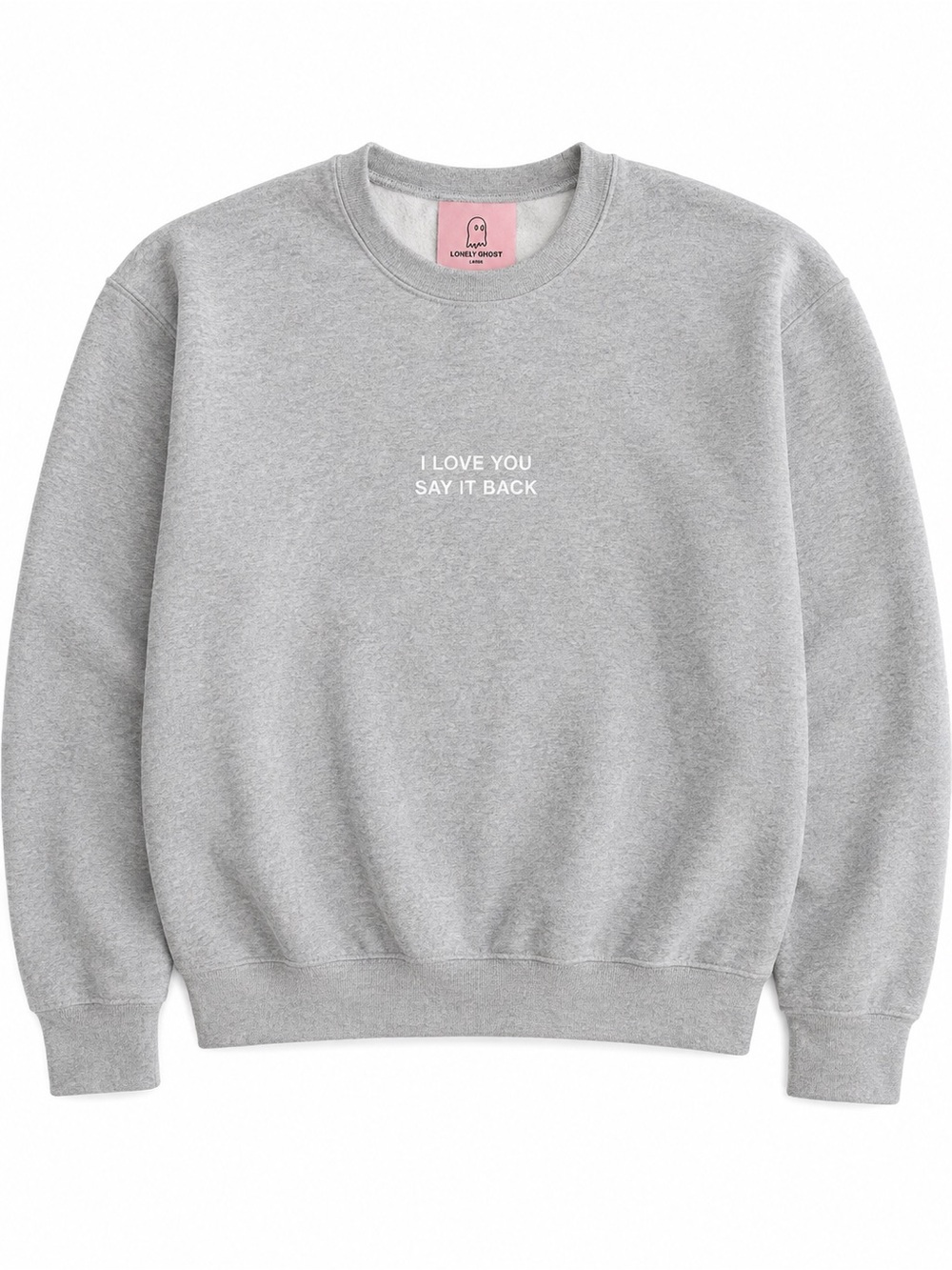LONELY GHOST Gray Crewneck Sweatshirt with White Text